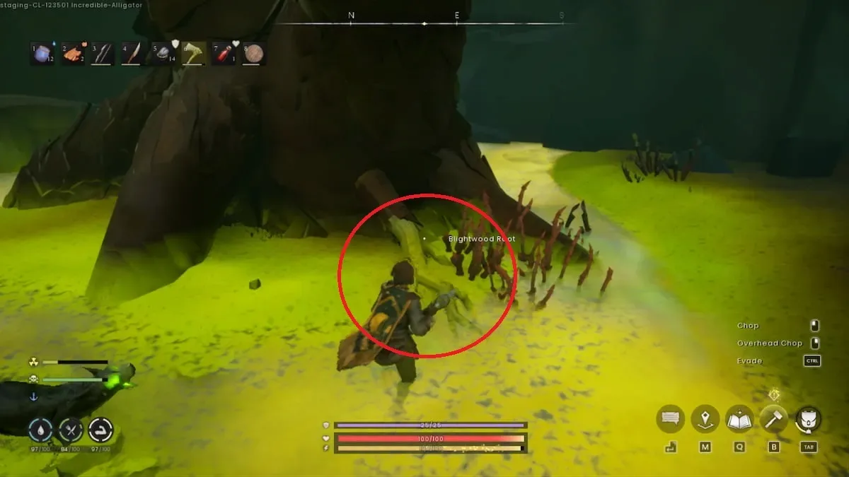 Blightwood Root protruding from a large tree in Bloodblight Swamp