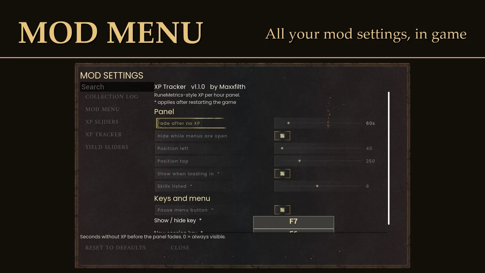 RuneScape: Dragonwilds MODS settings interface