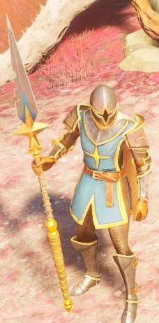 Armored player character visibly holding the Staff of Light