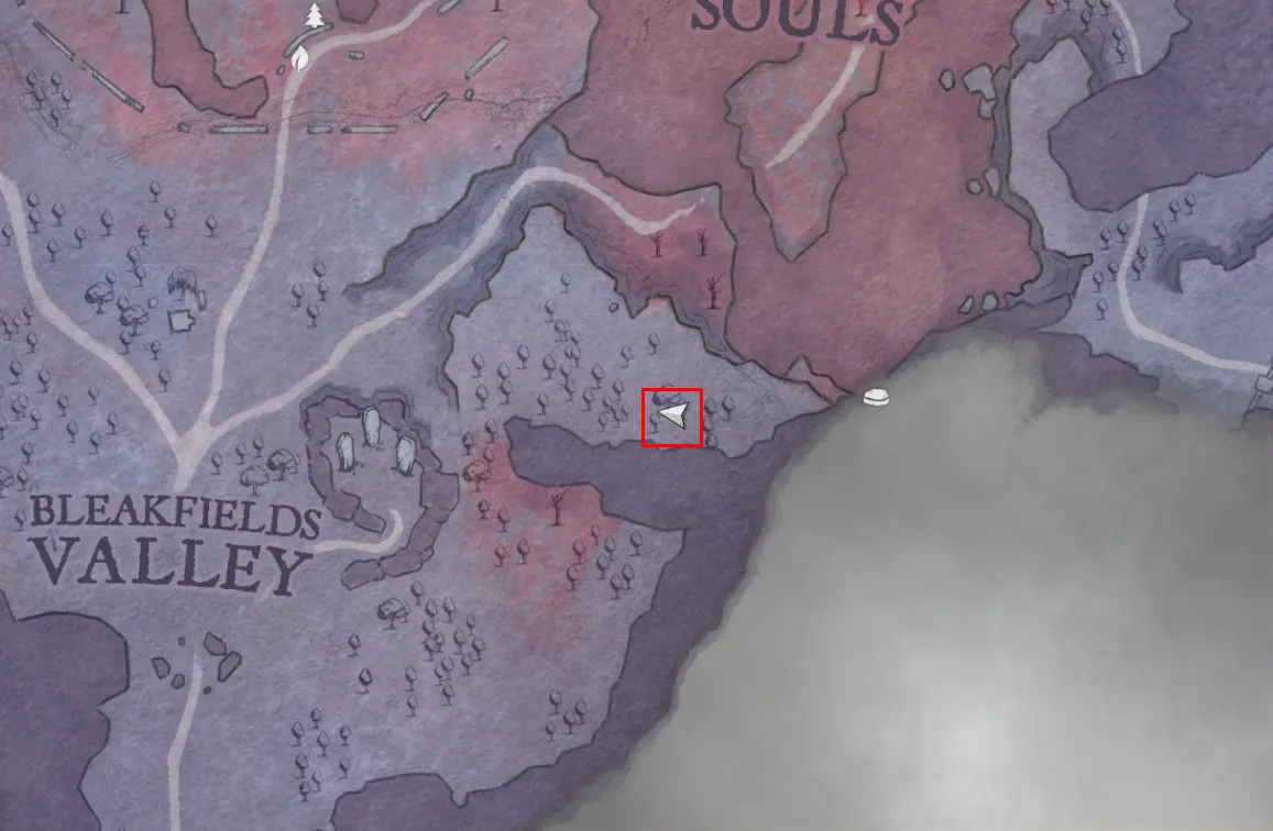 Map showing Zanik's camp and the quest start at Fellhollow.
